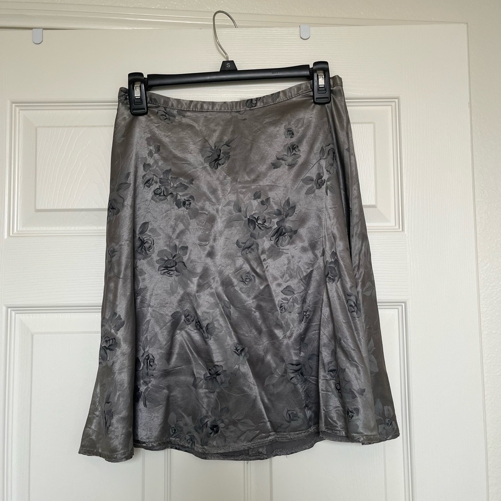 Gray floral satin vintage skirt